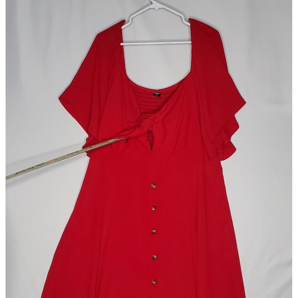 Bloomchic Dress 3XL Red Smocked Flutter Sleeve Button Tie Front Holiday Whimsy - Picture 4 of 11